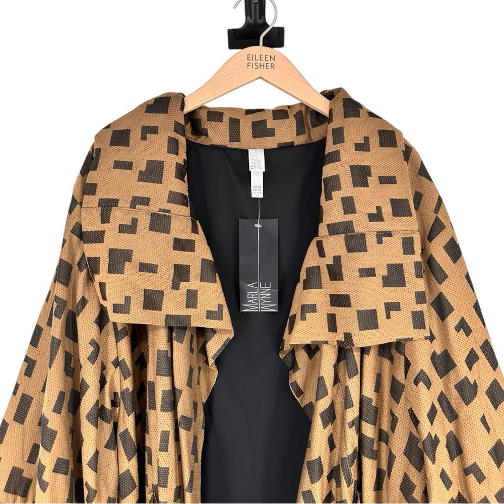 MarlaWynne Brown Black Geometric Print Open Jacket size 2X NWT Bracelet Sleeves - Picture 3 of 13